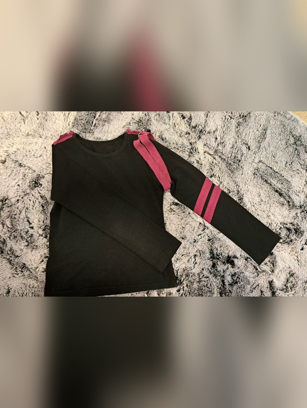 Burberry London Black Sweatshirt with Purple Stripe Shoulder and Sleeve Detail